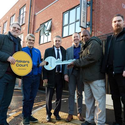 Makers Court (L R) Southway’S Executive Director David Clermont, Resident David, Jeff Smith MP, Southway’S Chief Executive John Bowker And Residents Gilbert And Lukas